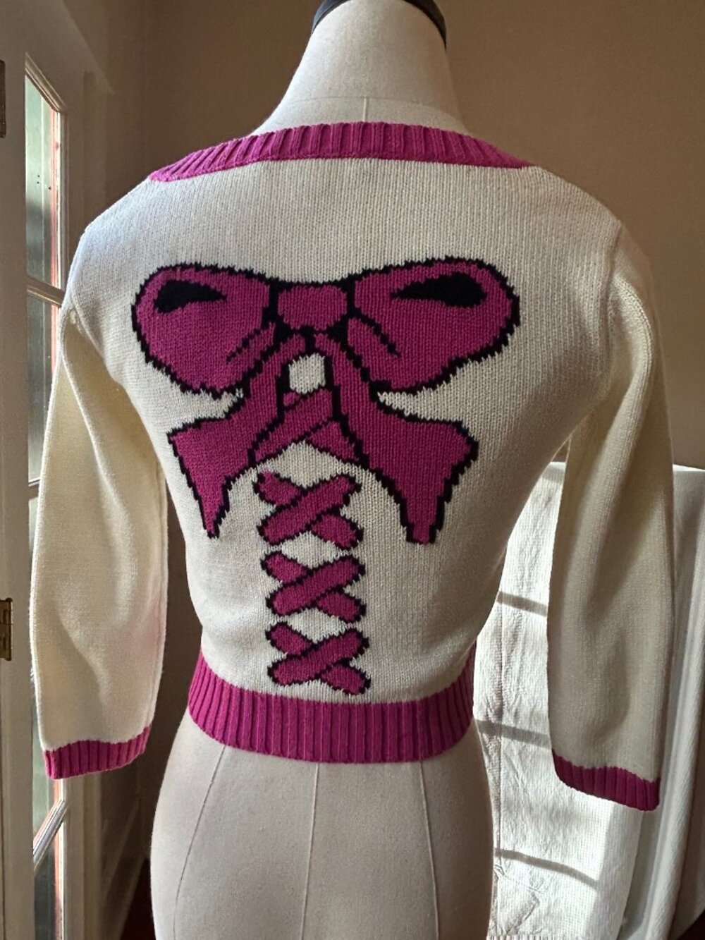 Vintage Y2K Betsey Johnson Bow Inertia Knit Cropped Cardigan